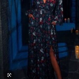 Killstar Black Maxi Dress with Red & White Floral Print